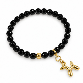 Spinel čierny + Pes prívesok, náramok elastický prírodný kameň, guľôčka 6 mm / 16 - 17 cm Spinel čierny + Pes prívesok, náramok elastický prírodný kameň, guľôčka 6 mm / 16 - 17 cm