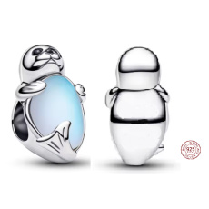 Charm Sterlingové stříbro 925 Tuleň s opálovým efektem, symbol něžnosti a ochrany, korálek na náramek zvíře