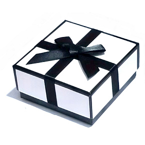 Dárková krabička na šperky – Luxusní balení s mašlí černobílý design, 7,5 × 7,5 cm