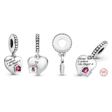 Striebro 925 Srdce - Domov je tam, kde je srdce, prívesok na náramku rodina