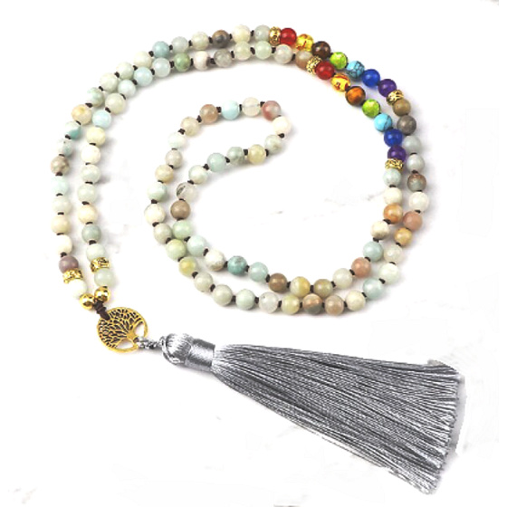108 Mala 7 čakra náhrdelník, Amazonite 6mm meditačné šperky prírodný kameň viazaný/2