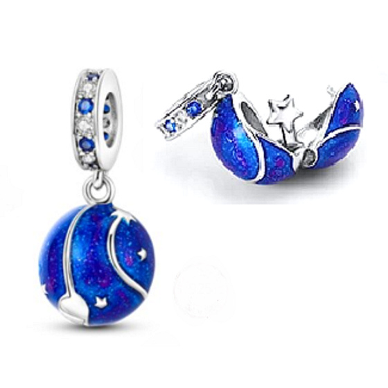 Charm Vesmír tmavomodrá galaxia, hviezda, prívesok cestovný náramok 2v1