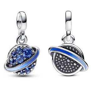 Charm Striebro 925 Planéta Saturn - Mini medailón, prívesok na náramok vesmír