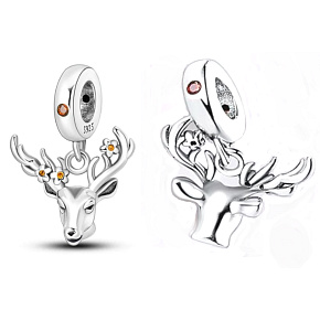 Prívesok na náramok zo striebra 925 Jelen s kvetmi, zvierací prívesok