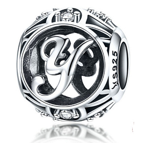 Striebro 925 magické písmeno abecedy Y + zirkón, korálik na náramok