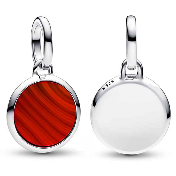 Charm Striebro 925 Mini medailón červený imitácia Achát, prívesok na náramok symbol