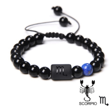 Onyx znamenie zverokruhu Škorpión, náramok z prírodného kameňa, 8 mm guľôčka/ nastaviteľná veľkosť, kameň životnej sily Onyx znamenie zverokruhu Škorpión, náramok z prírodného kameňa, 8 mm guľôčka/ nastaviteľná veľkosť, kameň životnej sily