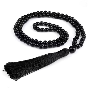 108 Mala Onyx náhrdelník meditačné šperky, prírodný kameň, viazaný strapec, korálik 8 mm