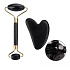 Obsidiánová Gua Sha 5 x 8 cm + masážny valček 14 x 5,5 cm redukuje vrásky, opuchy, zlepšuje elasticitu pokožky, sada bez obalu