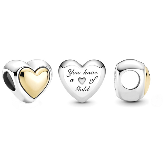 Srdce klenuté zlaté, stříbrný 925 korálek na náramek