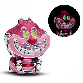 Charm Disney Alenka v říši divů, růžová kočka s úsměvem luminozní, korálek na náramek film