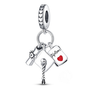 Šarm Striebro 925 Graduation - čiapka, diplom pergamen, 3v1 absolvent prívesok náramok