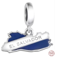 Charm Striebro 925 El Salvador vlajka - hojdajúca sa mapa, prívesok na náramok cestovanie Charm Striebro 925 El Salvador vlajka - hojdajúca sa mapa, prívesok na náramok cestovanie