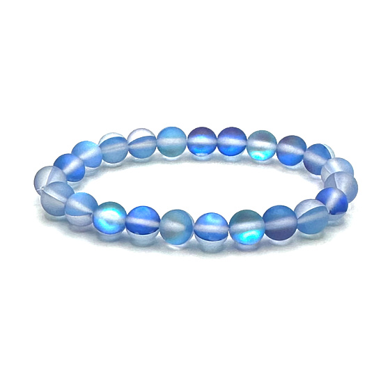 Opalit modrý matný náramok elastický, gulička zo syntetického kameňa 8 mm / 16-17 cm, kameň želania a nádeje