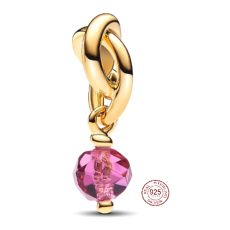 Charm Striebro 925 Prepletený fazetovaný kruh večnosti ružový, prívesok na náramok symbol október Charm Striebro 925 Prepletený fazetovaný kruh večnosti ružový, prívesok na náramok symbol október