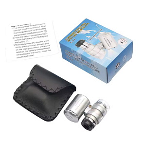 Lupa na šperky 60 x kapesní mini mikroskop s LED a UV světlem, nastavitelné zaostření pro mince, známky a drahokamy