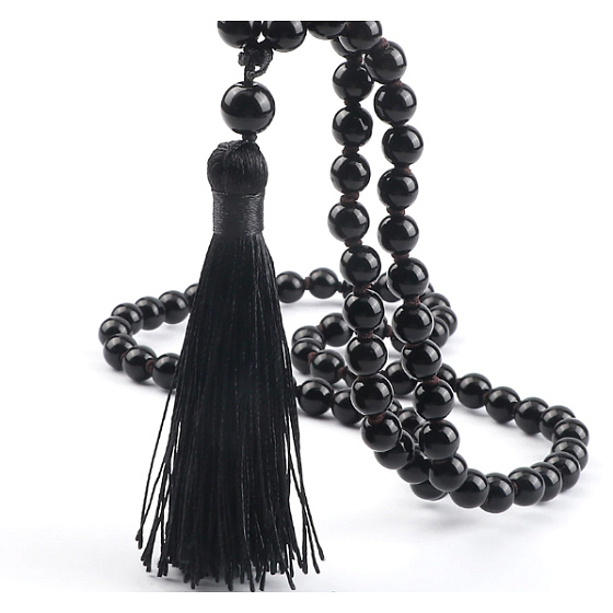 108 Mala Obsidiánový náhrdelník, meditačné šperky, prírodný kameň viazaný, elastický, korálik 8 mm, záchranný kameň