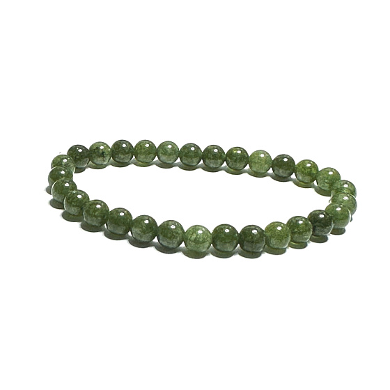 Diopsid náramok elastický prírodný kameň, gulička 6 mm / 16 - 17 cm, dvojitý čistiaci kameň