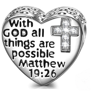 Striebro 925 Náboženské zaklínadlá Matúš 19.26 so zirkónovým krížom, korálik na náramok