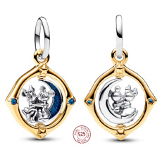 Strieborný náramok 925 Disney Mickey Mouse & Minnie Mouse, rotujúci mesiac, prívesok