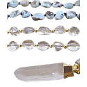 108 Mala Larimar náhrdelník meditačné šperky, prírodný kameň surový kryštál, nuget 6 - 9 mm, prívesok 8 - 15 x 45 - 70 mm