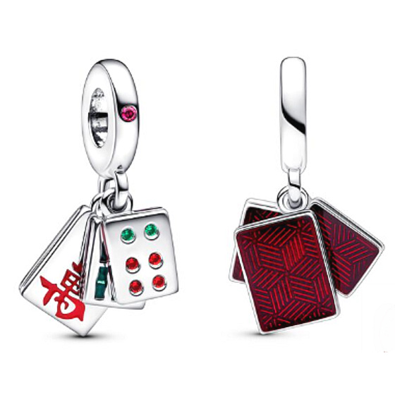 Šarm Striebro 925 Tri dlaždice Mahjong 3v1, prívesok na náramku symbol