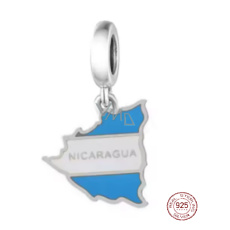 Charm Sterlingové stříbro 925 Nicaragua vlajka - houpající se mapa, přívěsek na náramek cestování