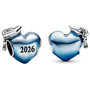 Charm Graduation 2026 - Modré promoční srdce, korálek na náramek gradace