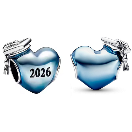 Charm Graduation 2026 - Modré promoční srdce, korálek na náramek gradace