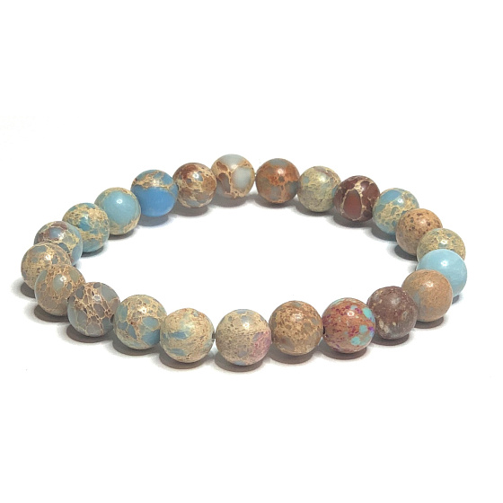 Jaspis / Regalit Cisársky morský sediment svetlomodrý náramok elastický zmiešaný minerál, guľôčka 8 mm / 16 - 17 cm