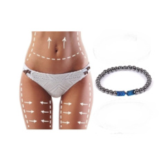 Magnetický náramok na chudnutie modrý elastický prírodný kameň, guľôčka 6 mm / 16 - 17 cm