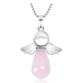 Ružový anjel prívesok prírodný kameň 4,2 x 3 cm, kameň lásky