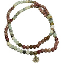 108 Mala amazonit + rodonit + lotosový náhrdelník meditačné šperky, prírodný kameň, guľôčka 6 mm