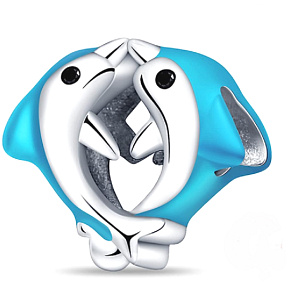 Prívesok Striebro 925 Dva delfíny, korálik na náramku zviera