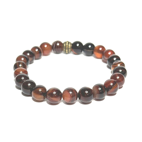 Sardonyx náramok elastický prírodný kameň, guľôčka 8 mm / 16-17 cm, kameň šťastia a životnej sily