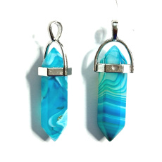 Achát modrý Kyvadlo šesťuholník prívesok 41x13mm, prírodný kameň, ručne vyrezávaný