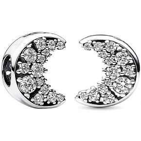 Prívesok Striebro 925 Slnko a polmesiac s čírym zirkónom, korálik na náramok vesmír Prívesok Striebro 925 Slnko a polmesiac s čírym zirkónom, korálik na náramok vesmír