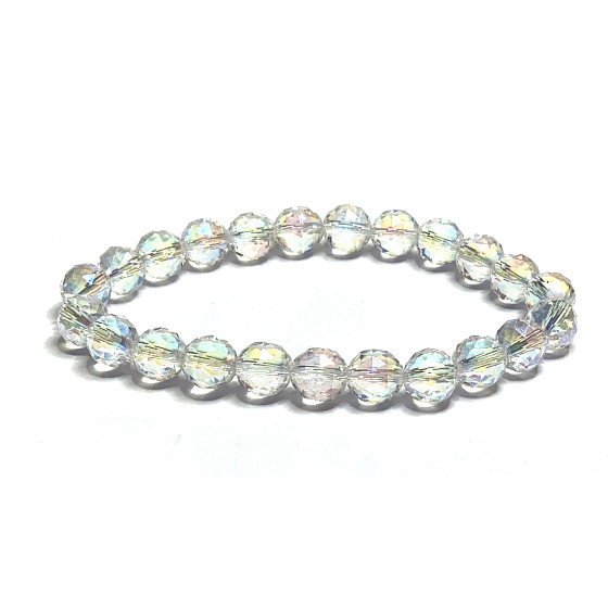 Crystal Aqua aura angel facet semi-metallic finish, náramok elastický prírodný kameň, korálik 8 mm / 16 - 17 cm, kameň