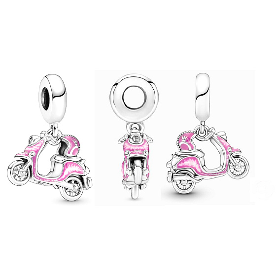 Prívesok zo striebra 925 Scooter - Motorka do mesta ružová, cestovný náramok