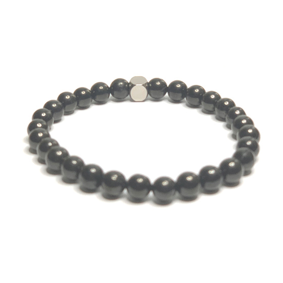 Uhlíkový krištáľový náramok elastický prírodný kameň, guľôčka 6 mm / 16 - 17 cm