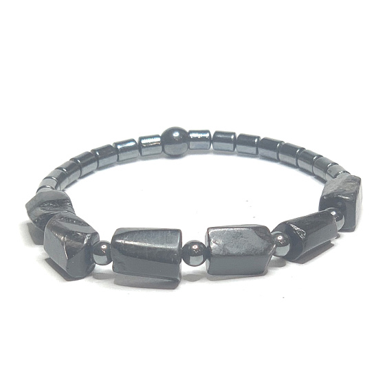 Hyperstenový / hematitový náramok elastický prírodný kameň z oblých kameňov, guľôčka 6 - 8 mm / 16 - 17 cm