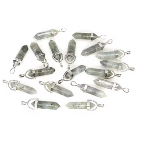 Labradorit svetlý Kyvadlo šesťuholník prívesok prírodný kameň 41 x 13 mm, ručne vyrezávaný, kameň premeny