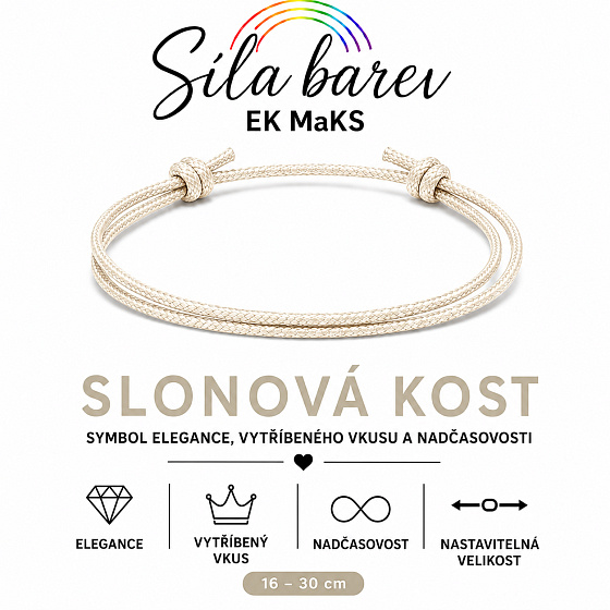 Šňůrkový náramek Síla barev – Slonová kost | Symbol elegance, vytříbeného vkusu a nadčasovosti | nastavitelný 16 - 30 cm