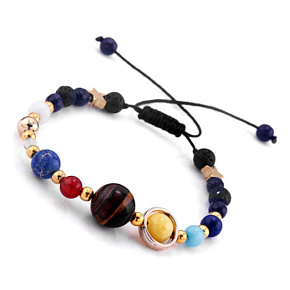 Čakrový náramok - Planéty slnečnej sústavy, prírodný kameň, ručne pletený, nastaviteľná veľkosť