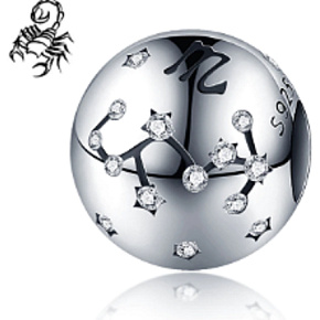 Znamenie zverokruhu Škorpión, prívesok na náramok striebro + zirkón, gulička 9 mm 1 kus