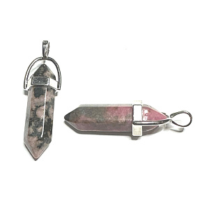 Rodonitový prívesok kyvadlo šesťuholník prírodný kameň 41 x 13 mm, kameň odpustenia