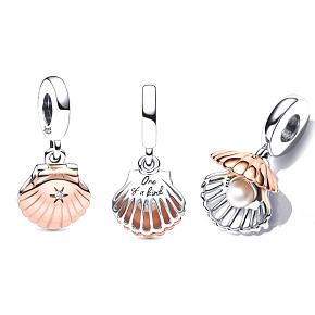 Striebro 925 Lastura a ošetrené sladkovodné kultivované perly, prívesok s otvárateľným náramkom 2v1, more