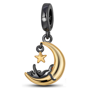 Striebro 925 Mačka na mesiaci - hravá povaha mačacej spoločníčky, prívesok na náramok