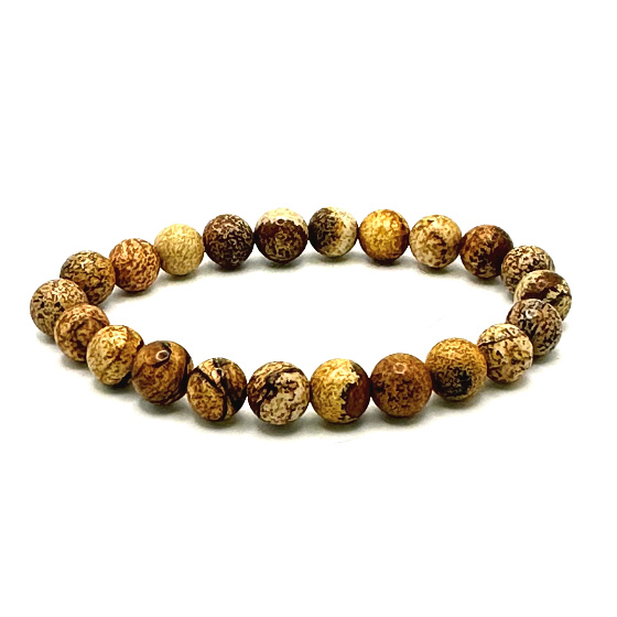 Jaspis obrázkový náramok elastický prírodný kameň, guľôčka 8 mm / 16-17 cm, kameň pozitívnej energie