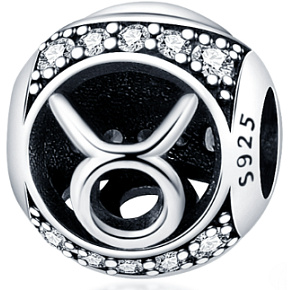 Býk, znamenie zverokruhu, striebro + zirkón prívesok na náramok, gulička 9 mm 1 kus